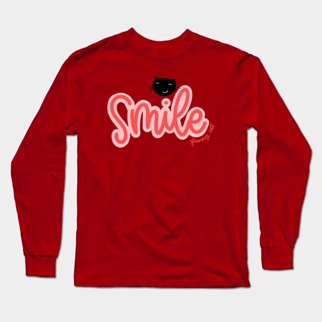 Smile Funny Cat Long Sleeve T-Shirt by Ruralmarket